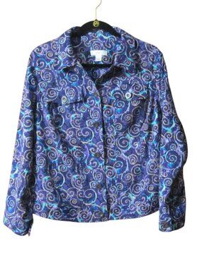 CJ Banks Button Down Stretchy Purple Swirl Jacket - Size X (14W)
